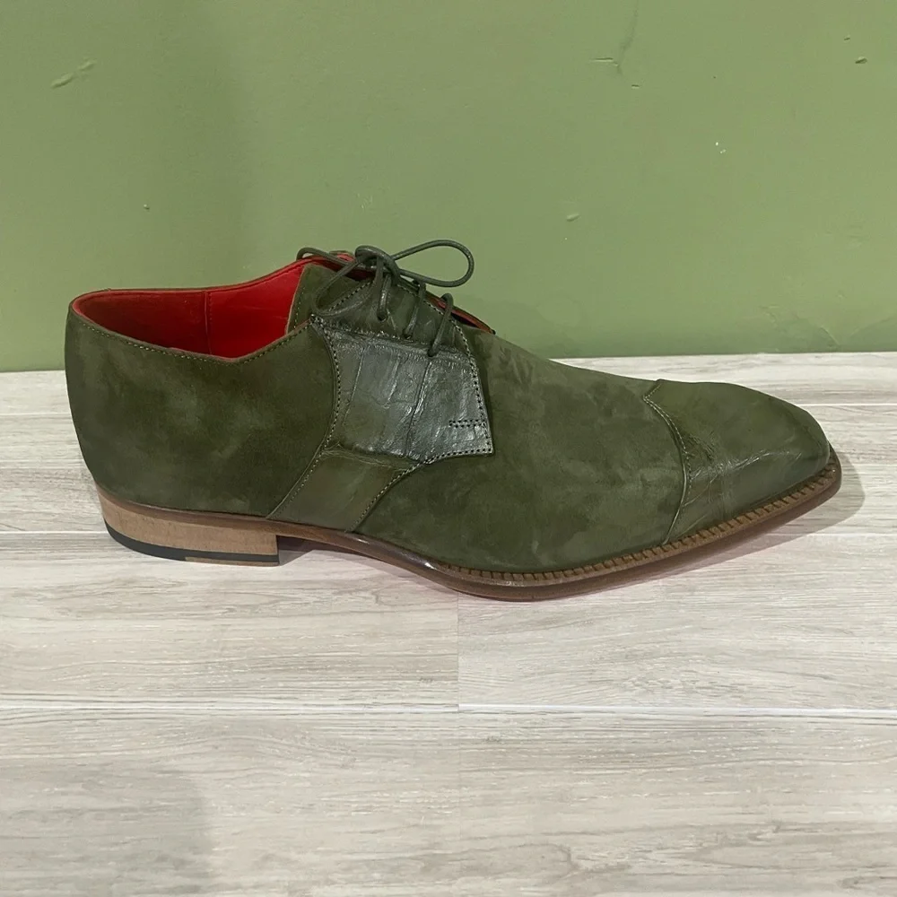 Fennix Italy Men dress shoes alligator/suede olive oxford cap toe